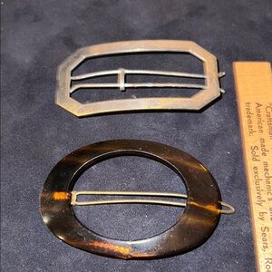 Vintage Antique hair clips barrettes France depose Tortoiseshell unmarked silver